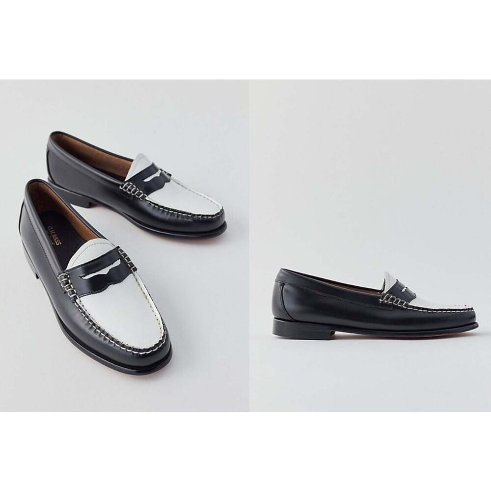 G.H. Bass WHITNEY WEEJUNS Penny Loafers in Black White Leather Size 8.5 $198 - Picture 2 of 13